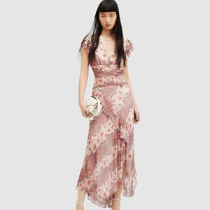 AllSaints Brea Floral Print Cascade Maxi Dress
